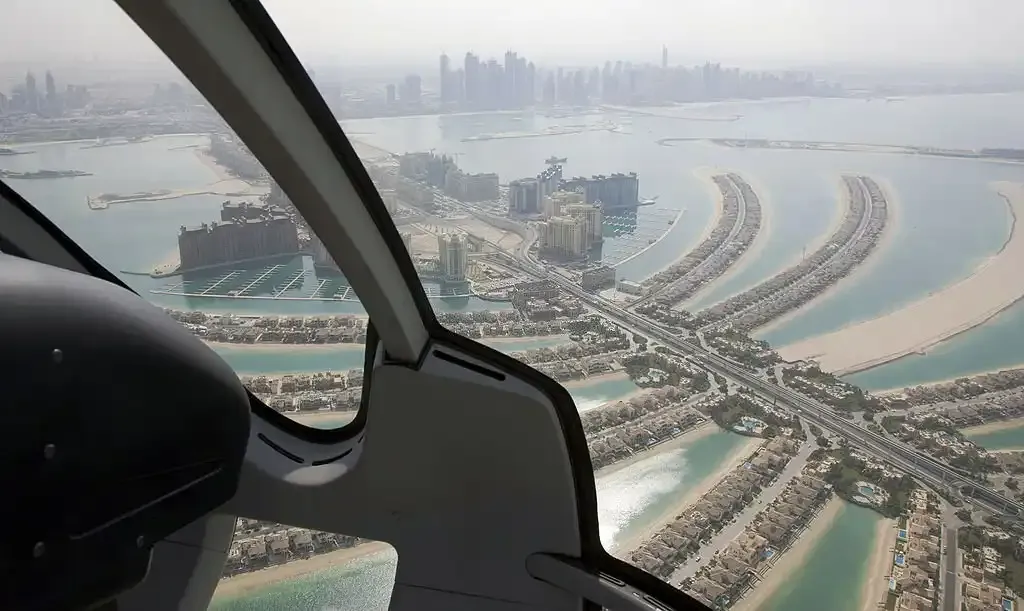 Passenger view of the Palm Jumeirah fronds from the cabin window
